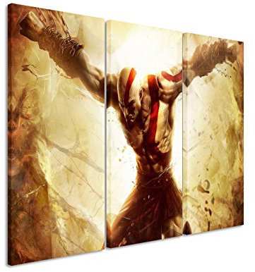 Leinwandbild 3 teilig God_of_War_Ascension_3x90x40cm (Gesamt 120x90cm) _Ausführung schöner Kunstdruck auf echter Leinwand als Wandbild auf Keilrahmen