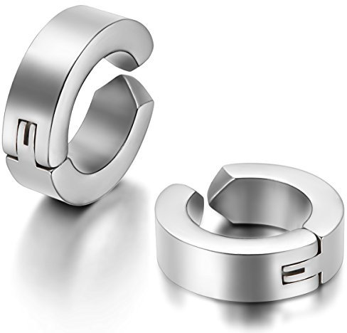 JewelryWe Schmuck 2x Creolen Edelstahl ohne Loch Fake Ohrstecker Ohrclips Klappcreolen Huggie 4mm Silber