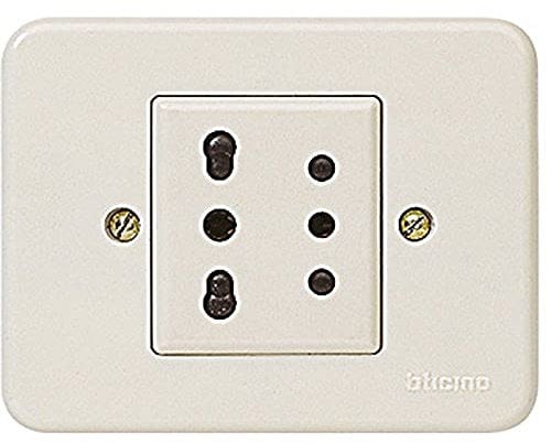 Bticino 1266N Serie Domino 2 Poli E Terra, 10 A E Presa Bipasso, 6 A, 3500 W, Avorio