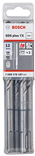 Bosch Professional 10tlg. Hammerbohrer SDS Plus-7X (für Beton und Mauerwerk, 12 x 100 x 165 mm, Zubehör Bohrhammer)