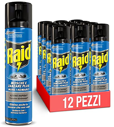 Raid Mosche e Zanzare Plus, 400 ml, Confezione da 12 pezzi