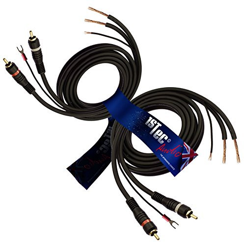 1STec 2 x 1.5m Twin Red + White Moulded RCA Plugs to Bare Wire Ends for Vinyl Player Shielded OFC + Earth Conductors stops Hum Humming Buzz Buzzing Feedback Noise from Amp - HiFi speakers (1.5 Metre)