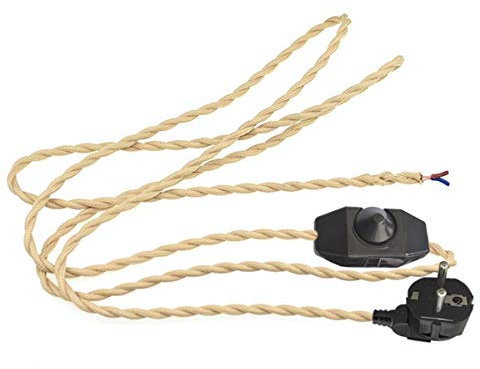 1.8 Meter Length Cord w/Plug Attached and In Line Dimmer Switch, Beige Twisted Wire Cordset, Art Deco Re-Wire Kit, Lamp Electrical Cord