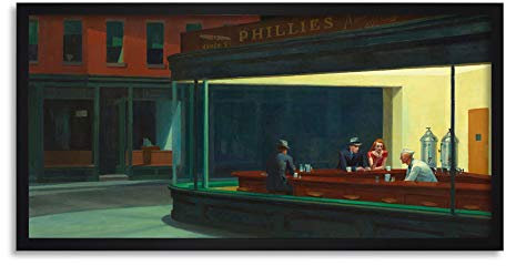 Fine Art Prints Edward Hopper Nighthawks kultiges Gemälde gerahmt, Wandkunstdruck, lang, 63,5 x 30,5 cm