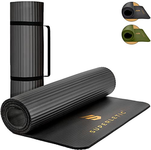 SUPERLETIC Tapis de yoga et de fitness, antidérapant avec sangle de transport, épais et confortable pour l'entraînement physique, le Pilates, la gymnastique à domicile (180 x 60 x 1 cm)
