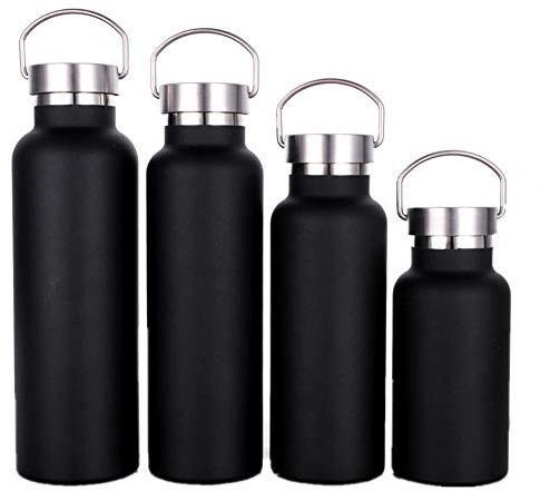 Gteller Botella de agua deportiva de doble pared de acero inoxidable aislada al vacío con tapa portátil de acero inoxidable, boca ancha (negro, 25 onzas)