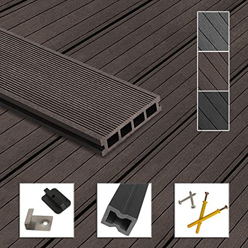 Montafox WPC Terrassendielen 12 m² 2,2 m Komplettset Dunkelbraun | inklusive Unterkonstruktion, Balkondielen, Holzoptik, Hohlkammerdiele, Clips, UV-beständig, Klicksystem, frostsicher