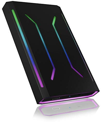 ICY BOX USB-C Festplattengehäuse für 2,5 Zoll SSD/HDD mit USB 3.1 (10 Gbit/s), RGB Beleuchtung, Externes SATA Gehäuse, SSDs bis 9,5 mm Höhe, Aluminium, IB-G226L-C31