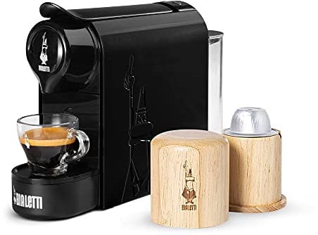 Bialetti Gioia - Machine à café expresso, très compacte, pour capsules en aluminium il Caffè d'Italia, noir Ouvre-capsule, compatible avec capsules en aluminium