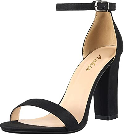 Ankis Black Heels for Women Open Toe Ankle Strap Chunky High Heel Sandals