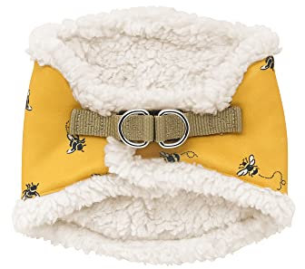 Cath Kidston Hundegeschirr – verstellbares Hundegeschirr für kleine Hunde (42–48 cm) mit Doppelschnalle & Plüschfutter, maschinenwaschbar, Bienen-Druck, Gelb