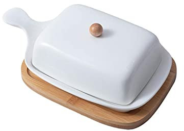 Beurrier Plat de beurre de porcelaine avec couvercle parfait for le beurre de beurre de beurre de porcelaine avec poignée de la boîte de stockage de plateau de fromage 1PC Boîte à Fromage