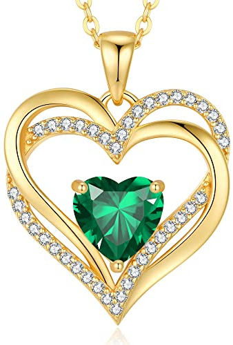 CDE Kette Damen Herzkette 925 Sterling Silber Geburtsstein Halsketten Schmuck Herz Anhänger Weihnachten Valentinstag Muttertags Geschenk Hochzeit Jubiläum Geburtstag Frau Freundin Mama