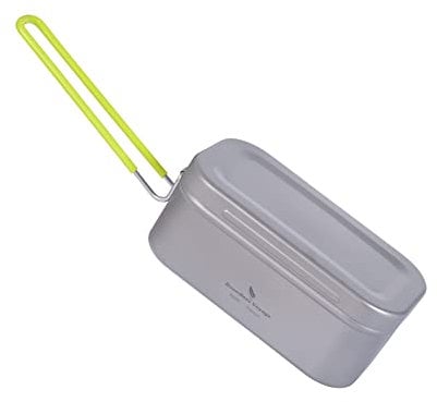 iBasingo Titanium Mess Tin Outdoor Lunch Box Camping Bowl Square Pan Hiking Single Layer Bento Poratable Tableware Lightweight Cookware with Lid Anti-scalding Handle Steamer Pot 600ml Ti2081C