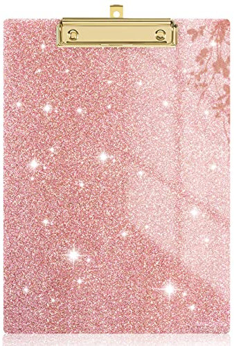 Rimilak Acryl-Glitzer-Klemmbretter, glitzerndes Brett mit flachem Goldclip, entworfen für Klassenzimmer, Schule und Büro, A4, Briefgröße 22,9 x 31,8 cm, Roségold