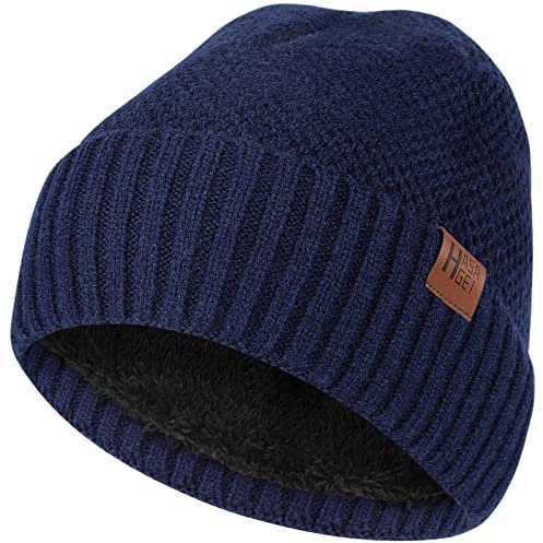 HASAGEI Strickmütze Herren Damen Beanie Mütze Thermo Atmungsaktiv Winter Mütze Weiches Fleecefutter Warm Wintermütze Unisex Cuffed Beanie Hats (Blau)