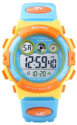 GOLDEN HOUR Watches for Kids Digital Sport Waterproof Boys Watch Outdoor 12/24 H Alarm EL Backlight Stopwatch Military Child Wristwatch Ages 3-15 (Blue&Yellow)