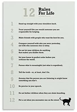 Jordan Peterson 12 Rules for Life Motivierende inspirierende Zitate Poster Dekorative Leinwand Wandkunst Wohnzimmer Schlafzimmer Gemälde 50 x 75 cm