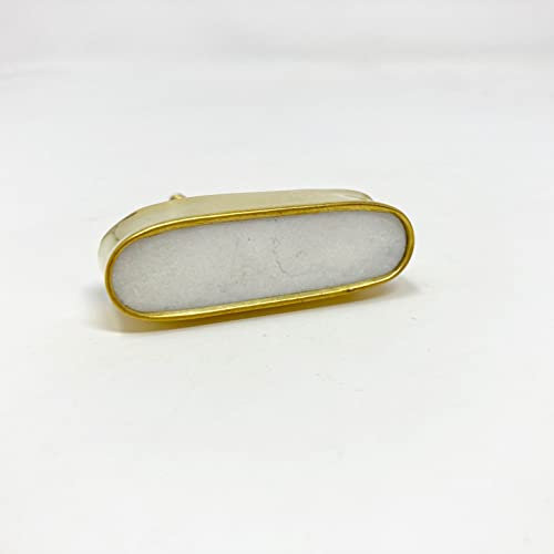 White Stone Solid Marble and Brass Drawer Door Knobs Cupboard Handles, Drawer Pulls (5. Oval Marble/Brass)