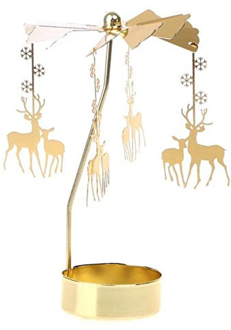Zwei kleine Hirsche Teelicht Karussell Glas Teelichthalter Gold Teelichtglas Rotierender Kerzenhalter Eisen Metall Kerzenständer für Valentinstag Deko Geschenk Hochzeit Dekoration Wohnzimmer Tischdeko