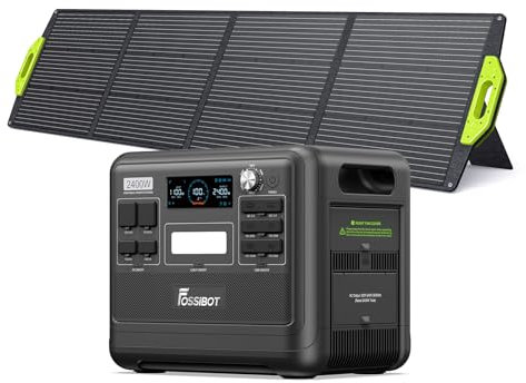 FOSSiBOT F2400 2048Wh LiFePO4 Générateur Solaire avec Panneau Solaire 200W, Generateur Electrique Portable UPS, 3 Sortie CA 2400W (4800W Pic), 1100W Charge Rapide Power Station pour Camping, Voyage