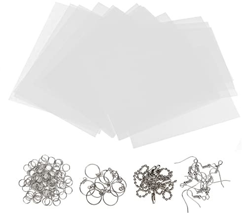 145-teiliges Wärmeschrumpffolien-Set, Kunststoff-Schrumpffolien mit 20 Stück Schrumpffolienpapier, Durchsichtige Kunstkarte mit 125 Stück Schlüsselanhänger, Zubehör für