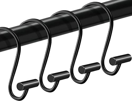 Duschvorhanghaken, Ringe, Set mit 24 rostfreien Metall-Duschhaken für Duschvorhang, S-förmig, schwarze Duschvorhangringe für Badezimmer, dekorative Duschhaken, Kleiderbügel für Duschvorhangstange