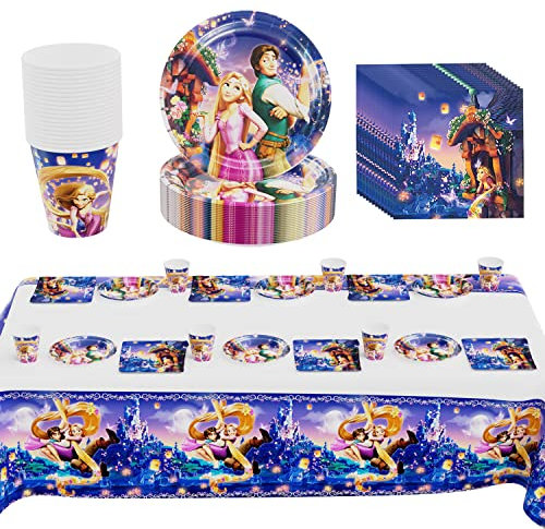 LHYQDM Deco Anniversaire 61 Pcs,Vaisselle Set,Fête De Décoration Set, Decoration Anniversaire Nappes,Assiettes, Tasses,per Décorations De Fête D Enfants,Décoration De Table