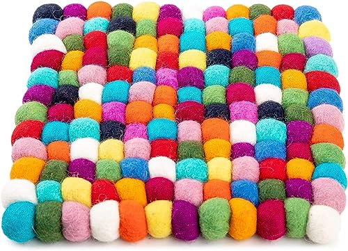 Woolygon Tapis de Dessous de Plat en Feutre - Table sous Verre en Feutre | Dessous de Verre de Voiture, Design en Feutre Durable Feutré à la Main au Népal - Multicolore 7,8 Pouces