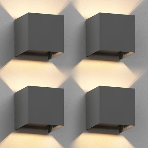 ledscom.de 4x Wandleuchte CUBEL für außen, anthrazit, IP65, Up & Downlight, quadratisch + LED Lampe max. 485lm, warmweiß