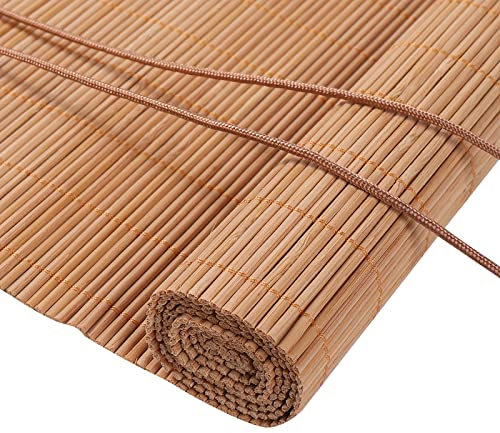 FoundGo Retro Bambus Rollo ohne Bohren [50-120cm Breit 100-280cm Hohe Anpassbar] 60% Blickdicht Raffrollo aus Bambus Sichtschutz Sonnenschutz Bambusrollo Jalousie für Türen & Fenster (Breite x Höhe)