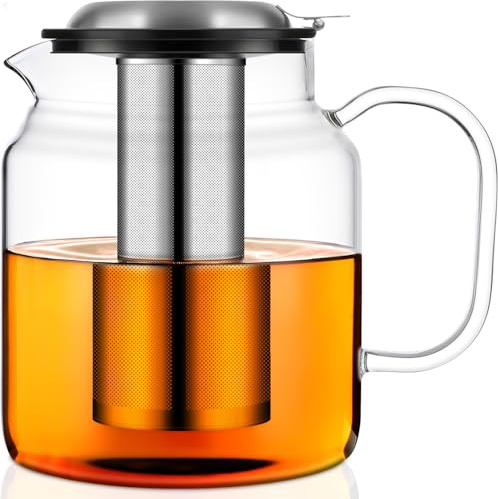 Aquach Glas-Teekanne mit herausnehmbarem Teesieb aus Edelstahl, geeignet für Herd und Spülmaschine, perfekt zum Aufbrühen von losem Tee