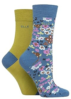 ELLE Ladies Soft, Breathable & Cooling Bamboo Patterned and Plain Colourful Socks in a Multipack of 2 Pairs (as8, numeric, numeric_4, numeric_8, regular, regular, Moonlight Blue)
