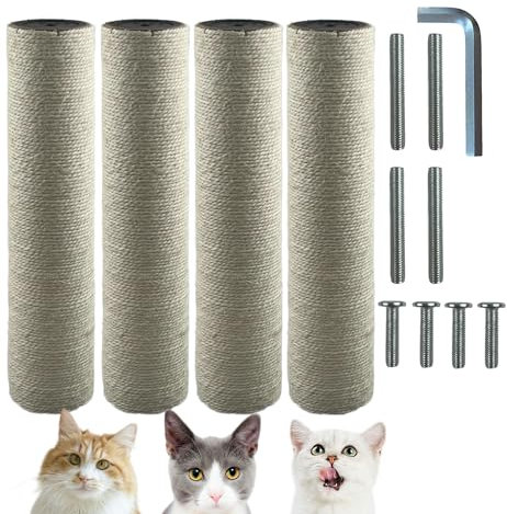 Cdycam Confezione da 4 tiragraffi di ricambio per gatti, 39 x 8 cm, viti M8 in sisal per tiragraffi per tiragraffi fai da te per gattini Tree Tower (Sisal canapa)