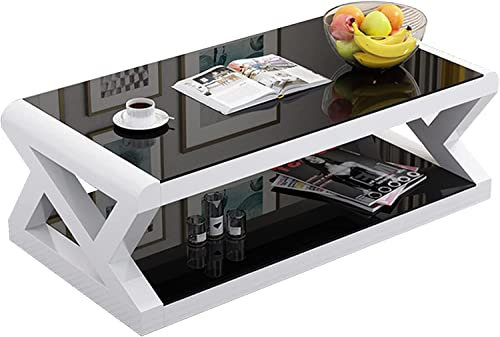 Tables Basses Table d'appoint rectangulaire à Double Couche, Table d'appoint en Verre trempé avec Cadre en métal, Table Centrale Minimaliste Moderne pour Petit Espace Salon/Bureau/Balcon/App