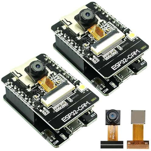Aicharynic 2 Stück ESP32 CAM Entwicklungsplatine, ESP32 CAM MB ESP32 DC 5V Dual-Core-Entwicklungsplatine 240mhz ESP32 CAM MB WiFi/Bluetooth Entwicklung Board mit OV2640 Kamera-TF-Karten-Modul