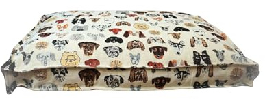 BARRY & LUCY® Hundebett aus Jacquard – Hochwertiges Hundekissen mit abnehmbarem Bezug & Tragegriff stilvolles Design mit Hunde-Motiven in 3 Größen erhältlich – Waschbar & bequem (Orthopädisch, L)