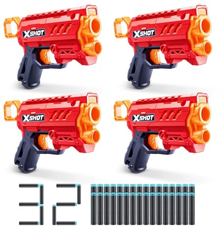 XSHOT Excel Micro 2.0 von ZURU mit 32 Darts, Einfaches Nachladen, Air Pocket Dart Technologie, Schaumstoff-Blaster für Kinder, Teenager und Erwachsene (4 Schaumstoff-Blaster mit 32 Darts)