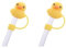 2 pajitas de silicona con diseño de pato amarillo de dibujos animados, pajitas decorativas, accesorios para botellas, pajitas reutilizables