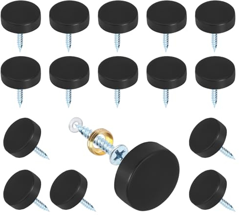 Coufce Lot de 20 cache-vis, 16 mm de diamètre - Pour miroir décoratif - En acier inoxydable - Pour publicité - Noir