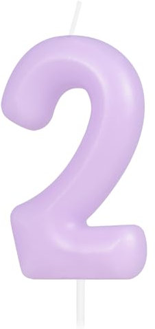 Hongplus Macaron Kerze mit Zahl 2–lila Happy Birthday Kerzen für Kuchen, 2.Geburtstag, Kuchendekoration, Dekorationen für Mädchen und Frauen Pastell,2.Geburtstag, Party-Dekorationen