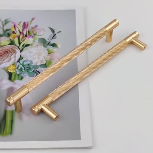 Pexintek 10 Pack Gold Modern Cabinet Handles 192mm Hole Centers Kitchen Bathroom bedrooms Study Furniture Door Vintage Pulls with Screws for Cupboards Drawer Wardrobe Dresser (Gold)