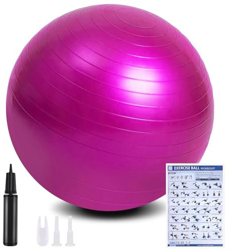 flintronic Ballon Fitness, Ballon Yoga Anti-Explosive Ultra-épaisse avec Pompe Pied Gonflable,Balle de Fitness pour Sport, Yoga, Pilates,Grossesse et l'accouchement Artificiel, Rose - 55CM