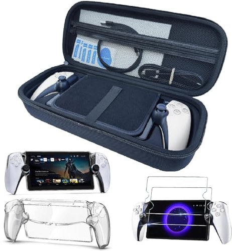 GAMSURFING Custodia per portale Playstation – Custodia per portale PS5 e PC Custodia rigida con 2 pellicole di protezione dello schermo, 4 maniglie per pollice, accessori per portale PS Bundle