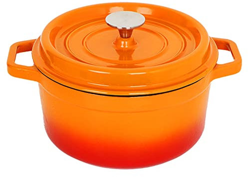 QTANZIQI Faitout en fonte émaillée avec couvercle – Marmite de 2,45 litres avec revêtement en émail, faitout en émail durable et naturellement antiadhésif Orange 22 cm