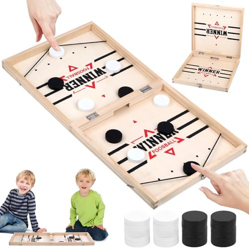 Fast Sling Puck Game - Foosball Winner Board Game, 2 in 1 Sling Puck Spiel Klappbar Hockey Brettspiel 2 Personen Tischfussball Gewinnerspiel Portable Tischhockey Kinder Interaktion Match-Spiel,58x29cm