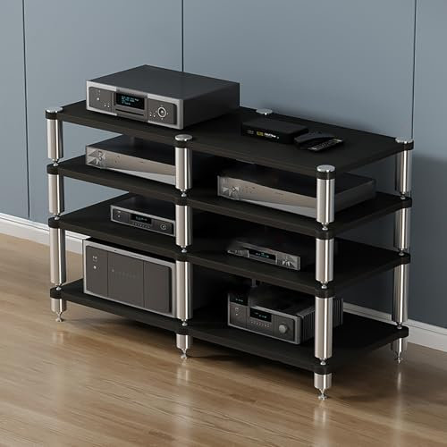 Gaming Shelf,Media Stand,Audio Rack,Portable Media Storage Rack,Audio Rack Tower Perfect,Projector Shelf,Design AV Media Stand,Perfect for Projector, DVD Player,Game Console,Cable Box.(Black,120x48x84