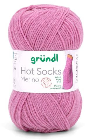 Gründl Hot Socks Merino, Sockenwolle altrosa mit Merinowolle, Strumpfwolle 4-fädig 50g / 200m, Sockengarn 4fädig uni einfarbig (29 altrosa)