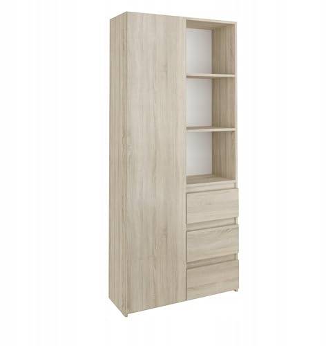 Happy Babies Bücherregal 180x80 cm Hochschrank mit 3 Schubladen 6 Regalen Büroregal Wohnzimmerschrank Sonoma Eiche Modern Dekoregal