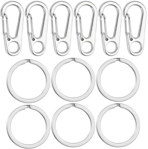 WOLMIK Lot de 6 mini mousquetons en métal pour clés, sac à dos, pêche, camping, extérieur
